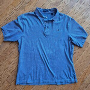 Fred Perry Blue Stripe Polo Shirt Large Self Fabric Collar Laurel Wreath Logo